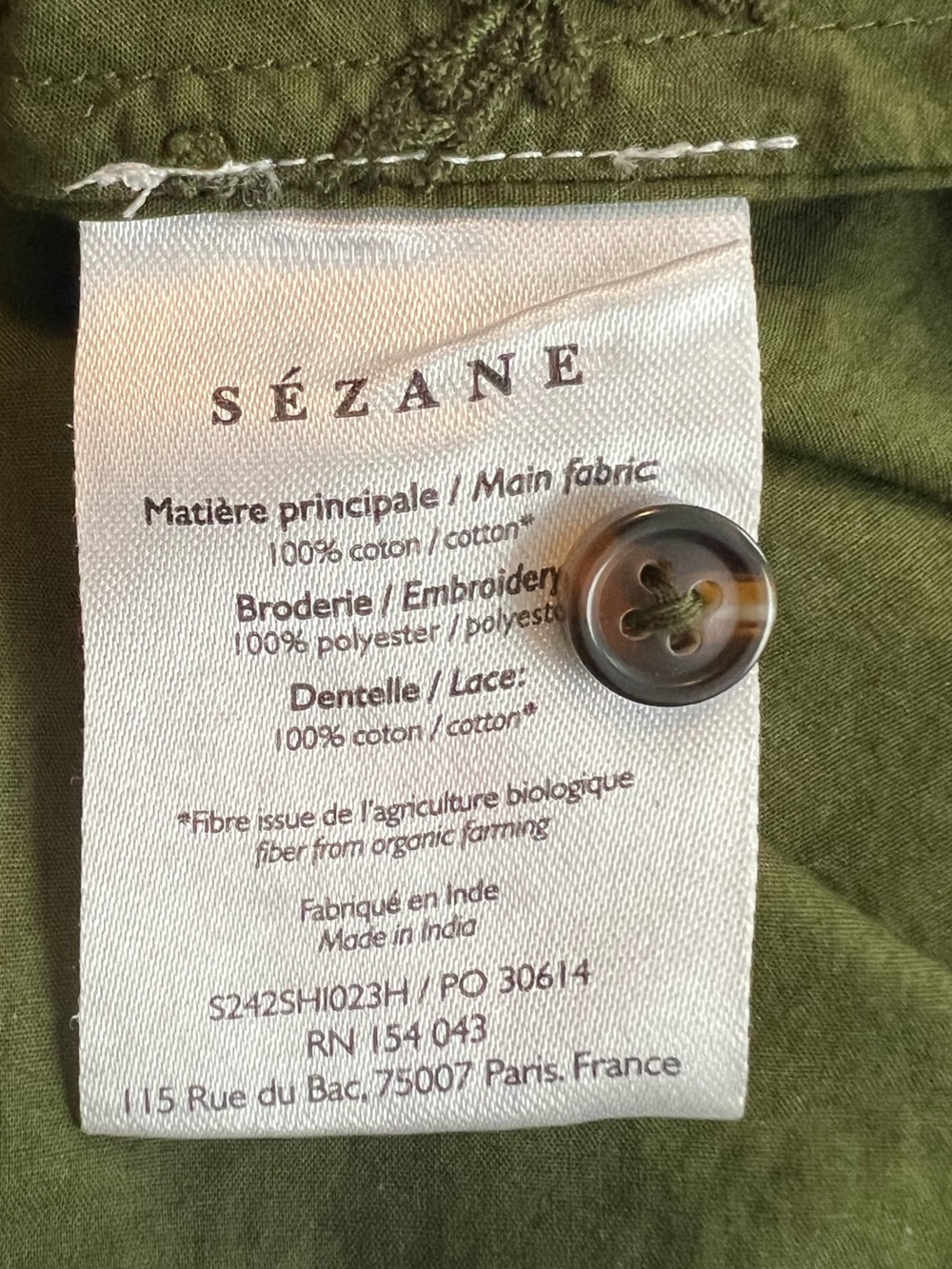 Sézane Lou Shirt Perfect Green Embroidered Lace Ruffle Blouse Size 38 (US 6) - Picture 6 of 6